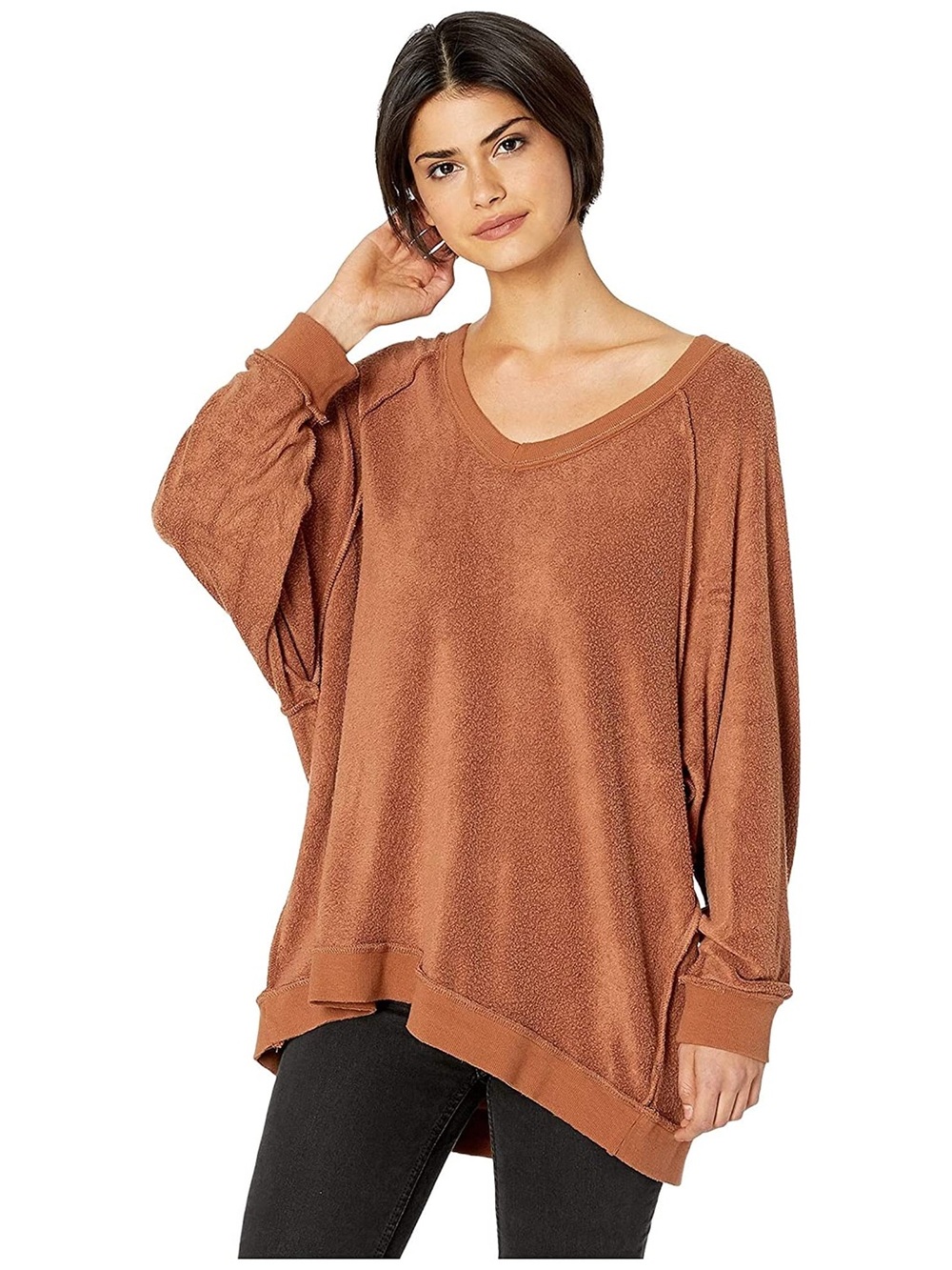 Free People Take if Off Textured Pullover Sweater - Rust